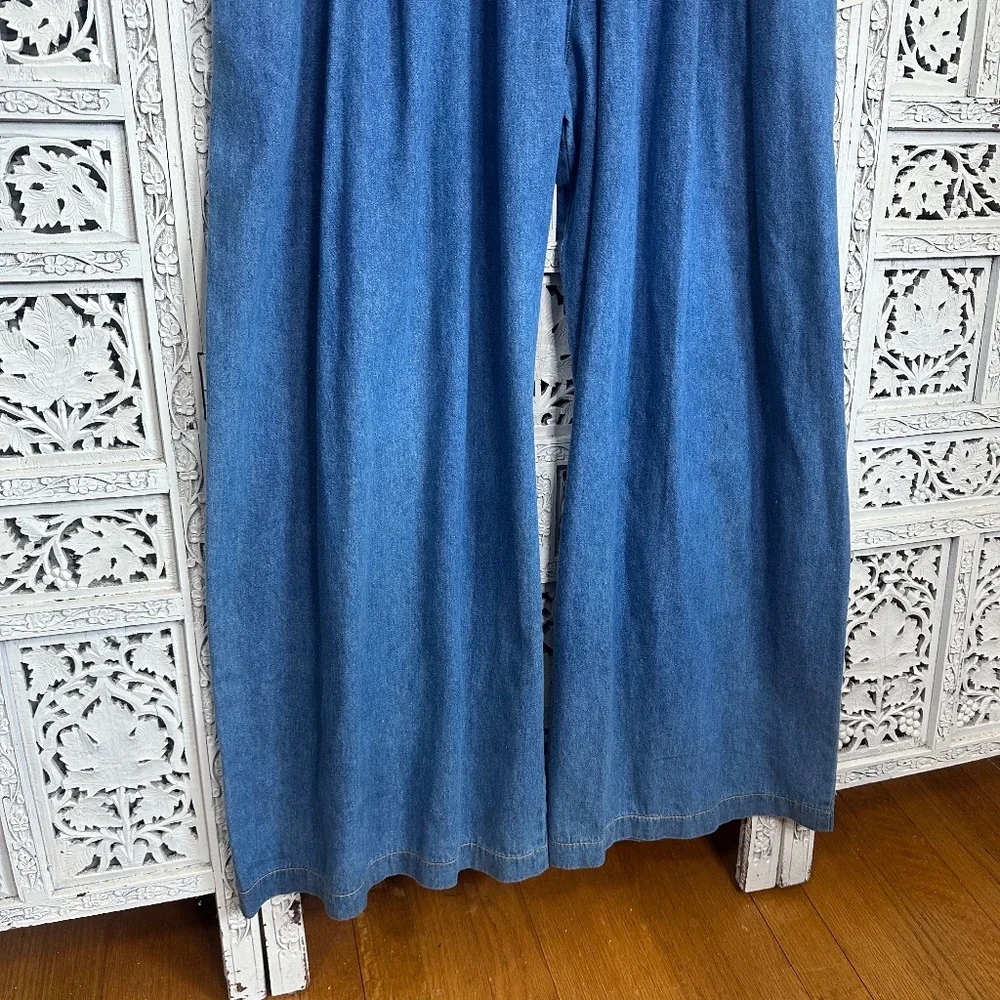 Vtg NWT Cache Chambray Long Sleeve Stretchy‎ Wide Leg Jumpsuit Sz Medium - Picture 5 of 7